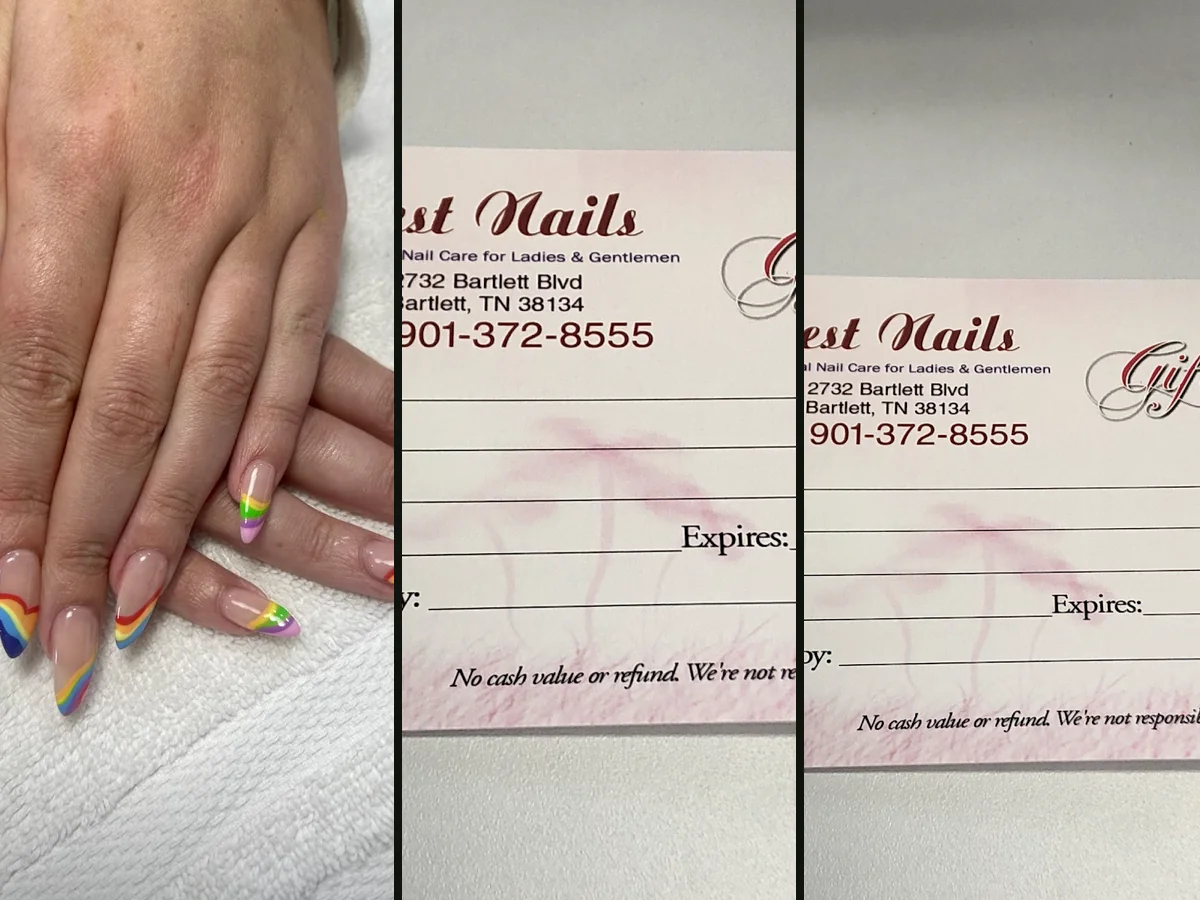 Polished nails beside glitter polish