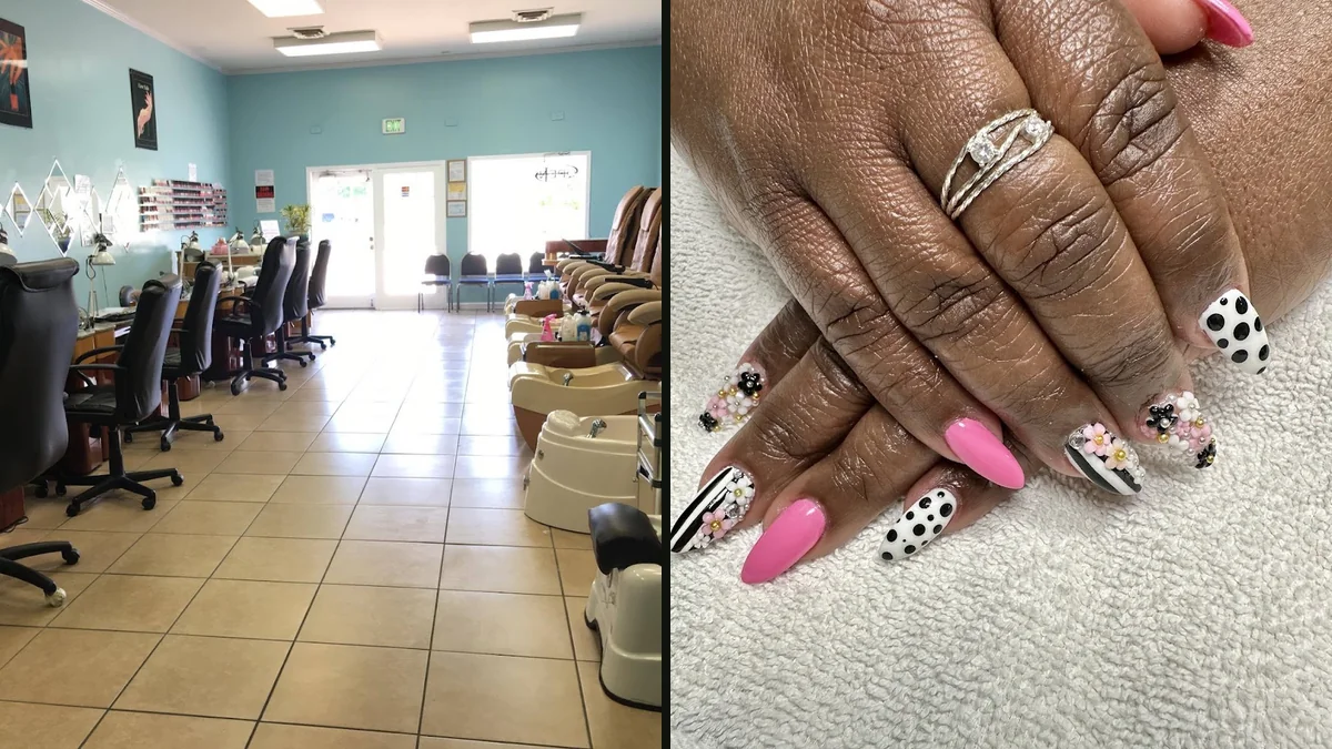 Nail salon interior with manicure stations