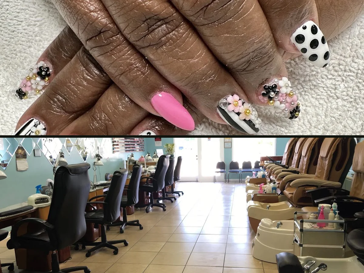 Nail salon interior with manicure stations